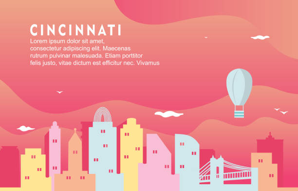 Cincinnati Ohio City Building Cityscape Skyline Dynamic Background Illustration  cincinnati stock illustrations
