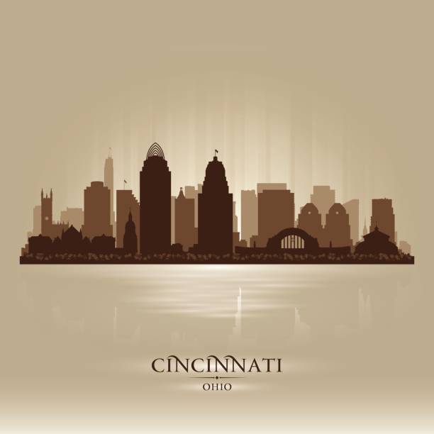 ilustraciones, imágenes clip art, dibujos animados e iconos de stock de la silueta de cincinnati ohio city skyline - cincinnati
