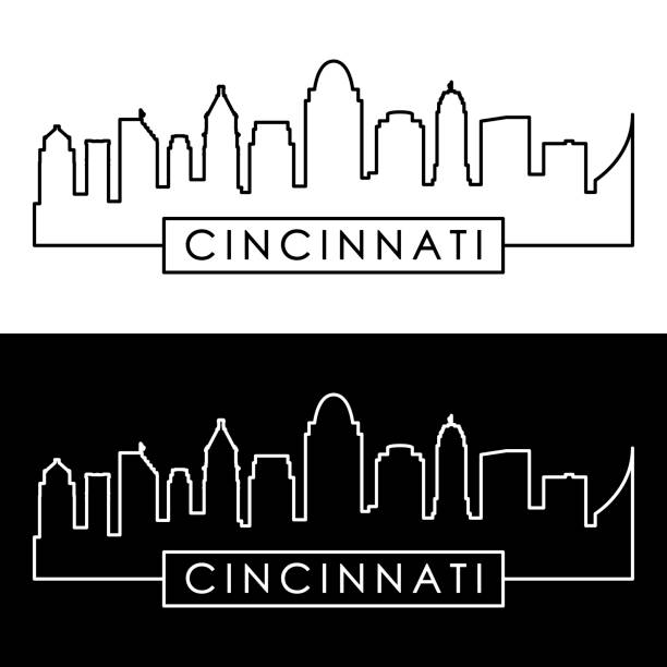 Cincinnati skyline. Linear style. Editable vector file.  cincinnati stock illustrations