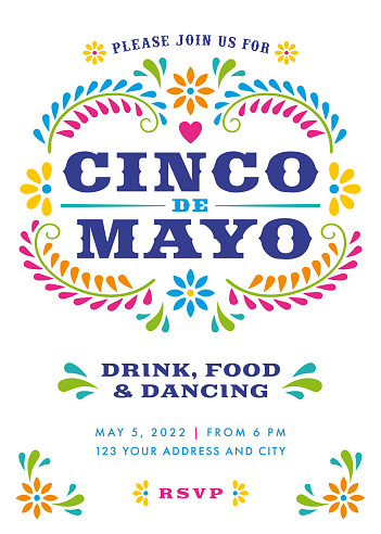 Cinco de Mayo Party. Party invitation with floral and decorative elements.