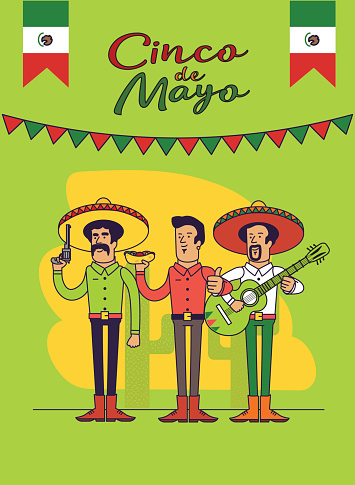 Cinco De Mayo poster design. Mexicans characters set. Vector template with copy space for your holiday celebration at a bar, restaurant vector
