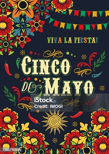 istock Cinco de Mayo poster with flowers 1385710504