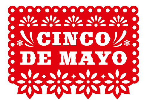 Cinco de mayo. Vector Papel Picado greeting card with floral and decorative elements. Paper cut template. Mexican paper garland.