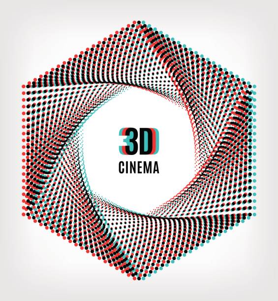 Cinema 3D creative concept banner poster 3D cinema creative concept, 3d movie icon. 3D symbol with chromatic aberration, the camera aperture of the points. Vector illustration 3 d glasses stock illustrations