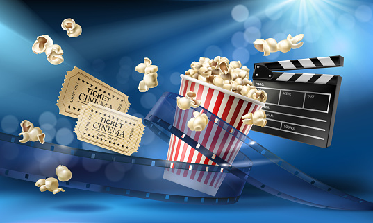 Cinema background with 3d realistic objects