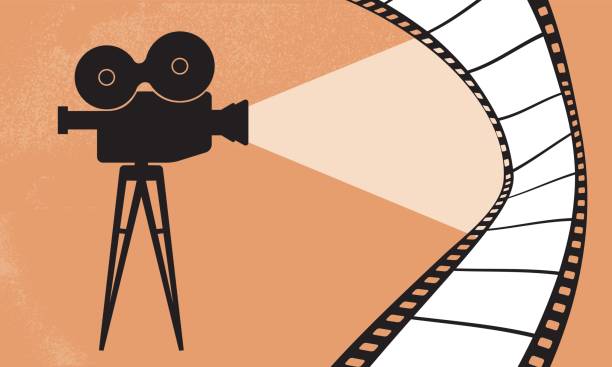 Cinema camera and movie vector illustration Cinematography camera and cinema movie vector illustration movie silhouettes stock illustrations