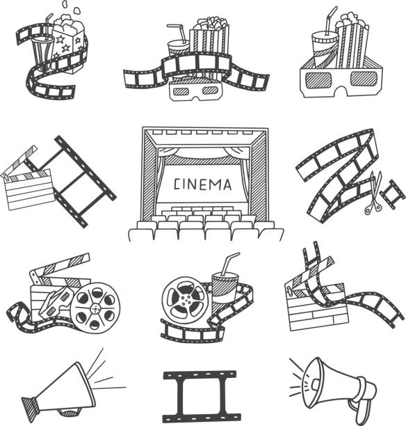 Cinema Doodles Set Cinema Doodles Set. Vector illustration movie drawings stock illustrations