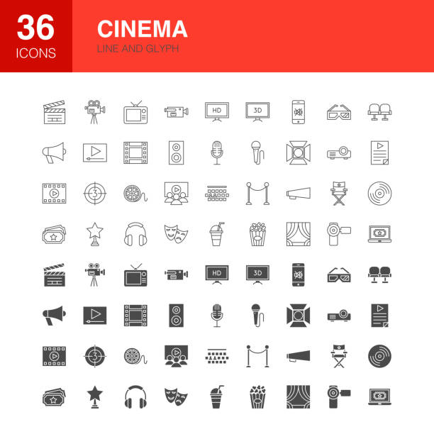 Cinema Line Web Glyph Icons Cinema Line Web Glyph Icons. Vector Illustration of Film Outline and Solid Symbols. movie symbols stock illustrations