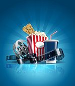 istock Cinema poster with cola, film-strip, and clapper. Vector. 1244034031