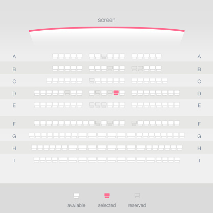 Cinema Ticket Booking Light Theme. Movie ticket reservation UI design template.