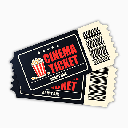 Cinema ticket. Template of black realistic movie tickets isolated on white background. Vecotr illustrtion.