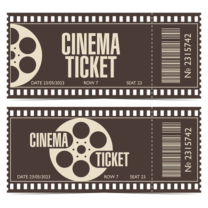 Cinema ticket with barcode in the form of film strip.