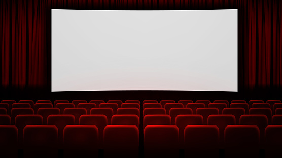 Cinema. White screen in the cinema. Vector illustration