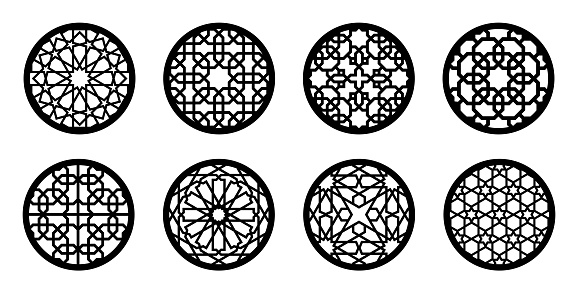 Circle cnc decor set. Round elements for laser cutting ,stencil, engraving. Geometric arabic pattern for glass stand, cup stand, wall hanging, menu stamp design
