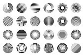 Set of different  circles. Abstract design elements with lines. Vector geometric shapes.