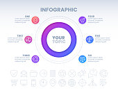 Circle dial round six topic infographic design element.