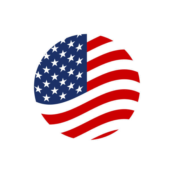 ilustraciones, imágenes clip art, dibujos animados e iconos de stock de icono de la bandera del círculo de ee. uu. agitando el símbolo americano. ilustración vectorial. - american flag