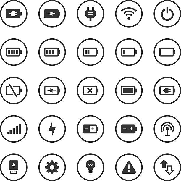 Circle Icons Set | Battery & Power An illustration of battery & power icons set for your web page, presentation, & design products. lightning symbols stock illustrations