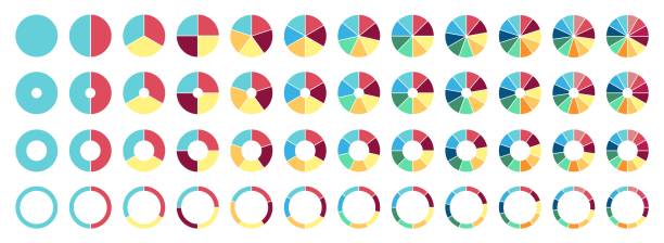 ilustrações de stock, clip art, desenhos animados e ícones de circle pie chart. 2,3,4,5,6,7,8,9,10,11,12 sections or steps. flat process cycle. progress sectors. - pie chart
