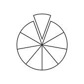 istock Circle segmented into 9 sections. Pie or pizza shape cut in nine equal parts in outline style. Round statistics chart example 1392227660