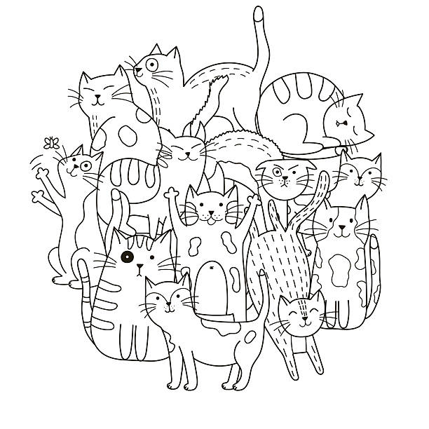 ilustrações de stock, clip art, desenhos animados e ícones de círculo padrão com um lindo gatos de livro de colorir - book cat