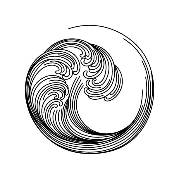 Circle wave graphics. Sea wave storm linear style. Idea for a tattoo. Vector illustration Circle wave graphics. Sea wave storm linear style. Idea for a tattoo. Vector illustration sea foam stock illustrations