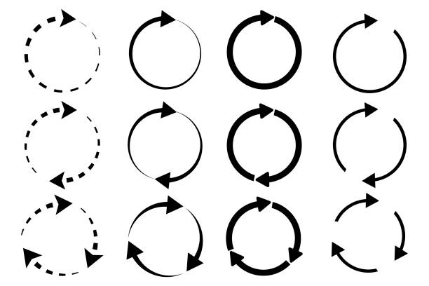 ilustrações de stock, clip art, desenhos animados e ícones de circular arrows. dotted circles with arrows. repeat symbol. reload infographics. vector illustration. stock image. - círculo