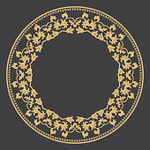 Circular baroque ornament. Gold decorative frame. The place for the text. Applicable for monograms, logo, wedding invitation, menu. Vector graphics.