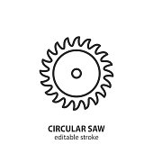 istock Circular saw blade line icon. Joinery vector symbol. Editable stroke. 1371823849