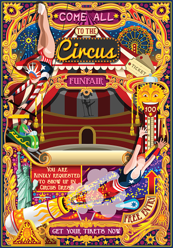 Circus Carnival Invite Theme Park Poster Tent Vector Illustration