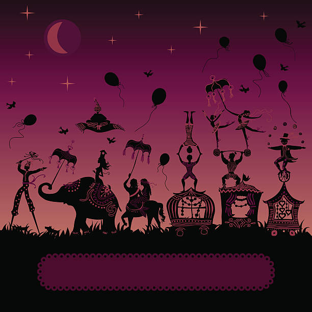 circus carnival traveling at night vector art illustration