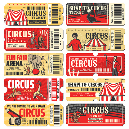 Circus, marquee, carnival show ticket templates
