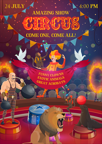 Circus show, performers and animals