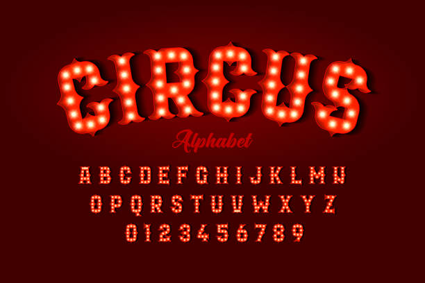 Circus style font Circus style font design, alphabet letters and numbers vector illustration circus stock illustrations