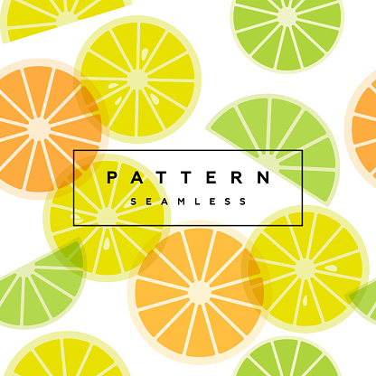 Citrus seamless pattern. Fruit background. Transparent berry fruits and frame with text is on separate layer.