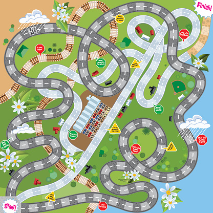 City And Country Board game Background. There are many roads and, highways and a railroad track throughout the landscape. vector
