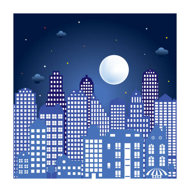 ilustrações de stock, clip art, desenhos animados e ícones de city and moonlight - supermoon