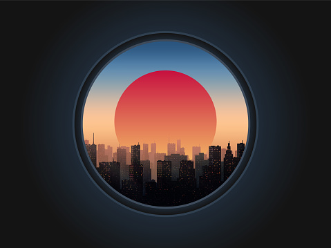 City at Sunset in the Porthole