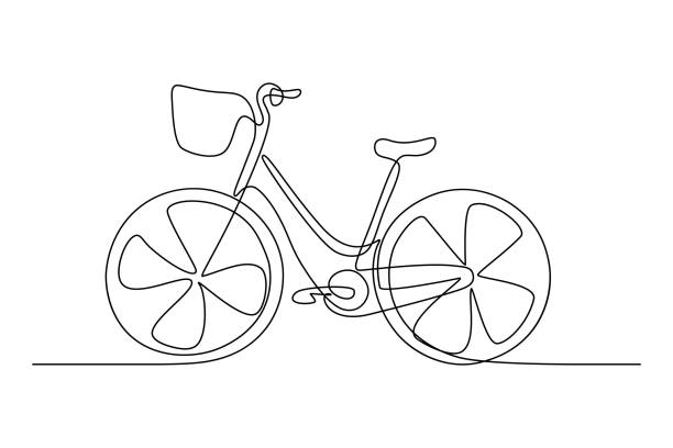 City bicycle City bicycle with front basket in continuous line art drawing style. Black linear sketch isolated on white background. Vector illustration cycling stock illustrations