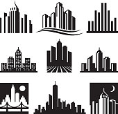 City Buildings Logo black & white icon set
