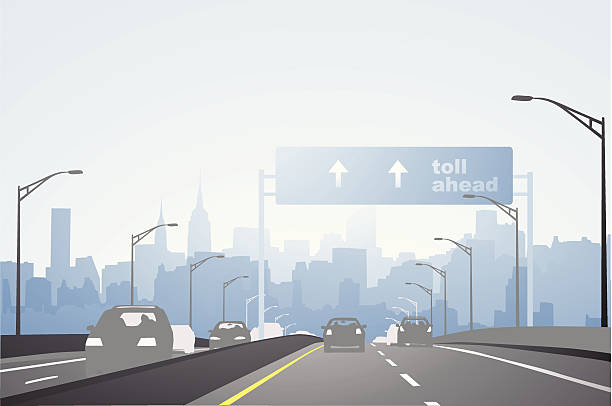 City highway Vector highway leading into a city, good quality. Features easy gradient color switching.  traffic silhouettes stock illustrations