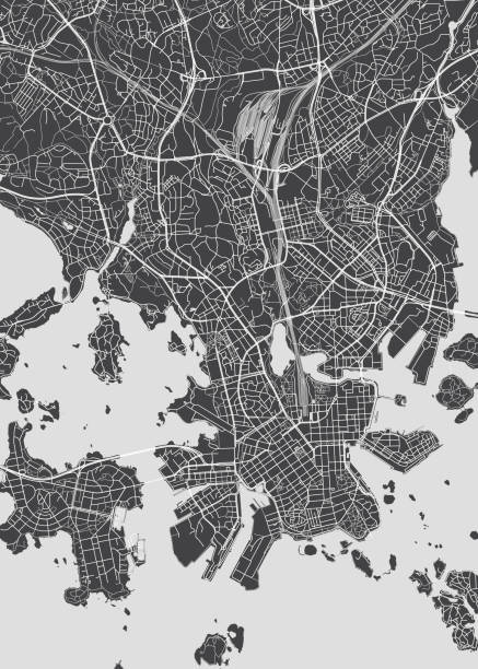 城市地圖 赫爾辛基, 單色詳細計劃, 向量插圖 - uusimaa 幅插畫檔、美工圖案、卡通及圖標