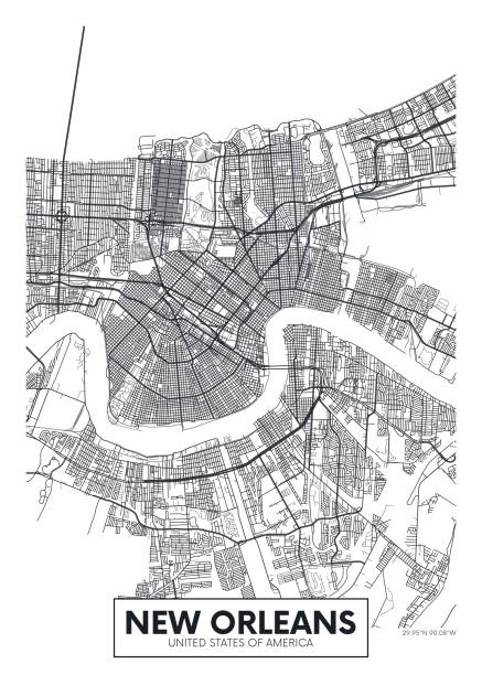şehir haritası new orleans, seyahat vektör poster tasarımı - abd güney kıyısı eyaletleri stock illustrations