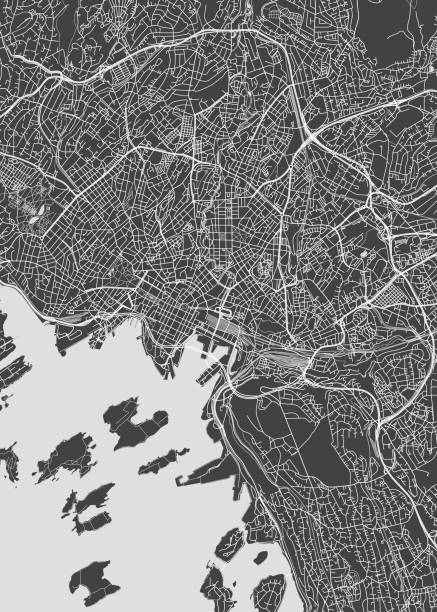 도시지도 오슬로, 흑백 상세 계획, 벡터 일러스트레이션 - oslo stock illustrations