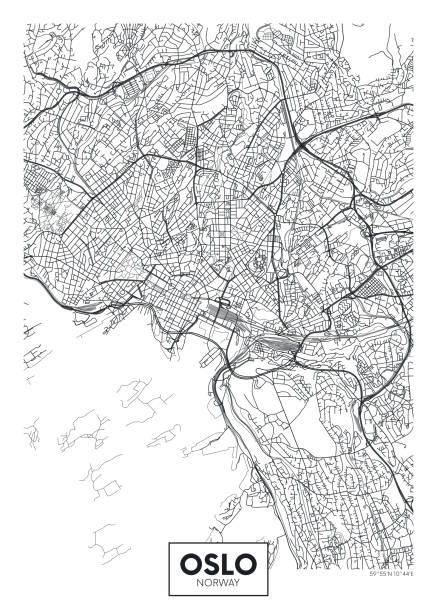 도시 지도 오슬로, 여행 벡터 포스터 디자인 - oslo stock illustrations
