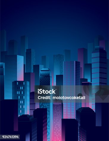 istock city night view in blue and pink colors 924741394