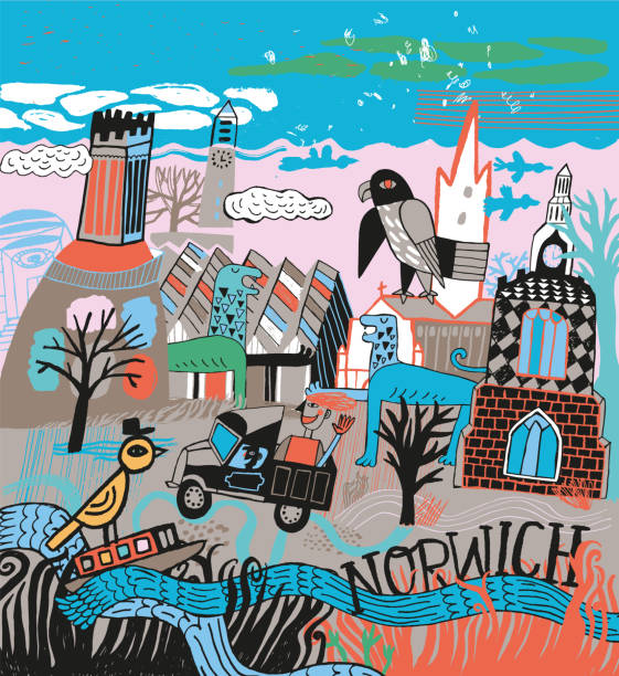 ilustrações de stock, clip art, desenhos animados e ícones de city of norwich, uk - norwich