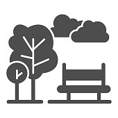 istock City park solid icon, nature concept, trees, sky and bench sign on white background, urban public place icon in glyph style for mobile concept and web design. Vector graphics. 1253374017