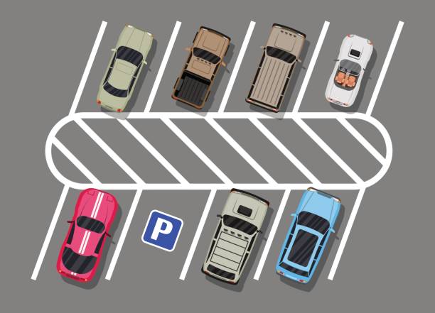ilustrações de stock, clip art, desenhos animados e ícones de city parking lot with different cars - parking lot