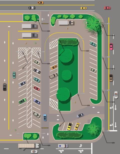ilustrações de stock, clip art, desenhos animados e ícones de city parking lot with different cars - parking lot